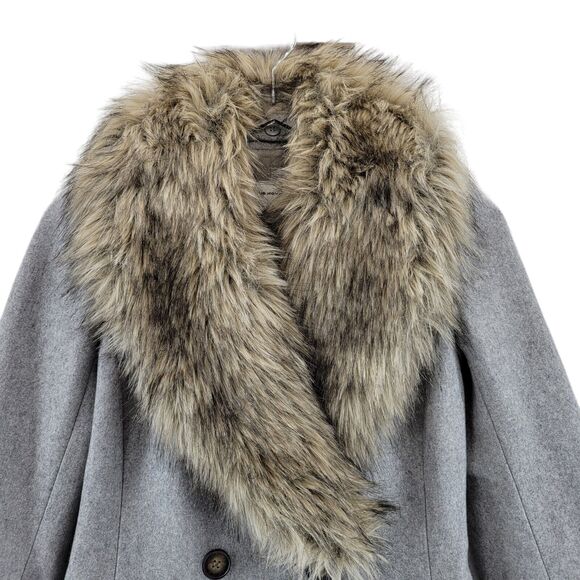 Club Monaco Winter Coat Size XS Reva Gray Wool Blend Detachable Faux Fur Trim - Picture 2 of 11